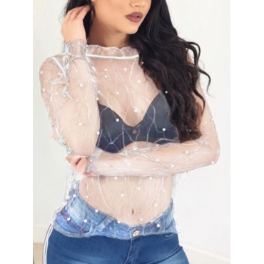 LW SXY See-through Bead Decoration T-shirt, White