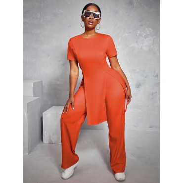 

LW Split Wide Leg Two Piece Pants Set, Orange