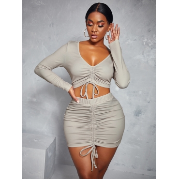 

LW Ruched Drawstring Two Piece Skirt Set, Apricot