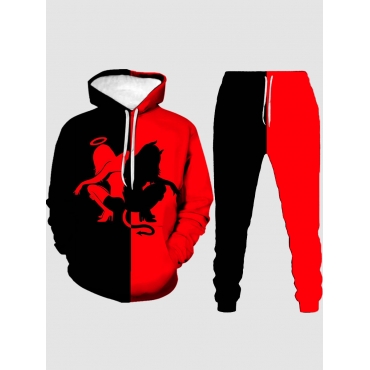 

LW Men Figure Print Oversized Pants Set, Red
