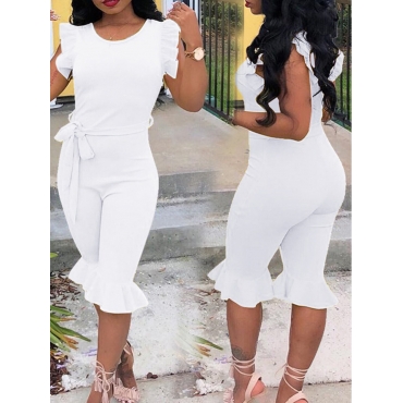 

LW Polyester Solid Regular Romper, White