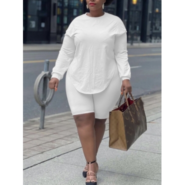 

LW BASICS Plus Size Round Neck Regular Fit Shorts Set, White