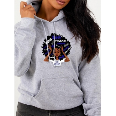 

LW Plus Size Figure Letter Print Hoodie, Grey