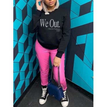 

LW BASICS Round Neck Letter Print Hoodie, Black