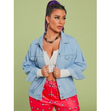 

LW Skull Head Letter Print Denim Jacket (No Stretch), Baby blue