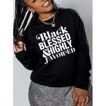 

LW Plus Size Round Neck Letter Print Hoodie, Black