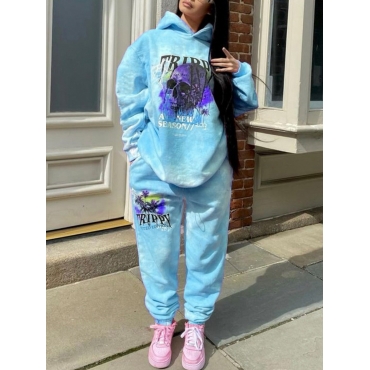 

LW Sweat Lace-up Loose Two-piece Pants Set, Blue
