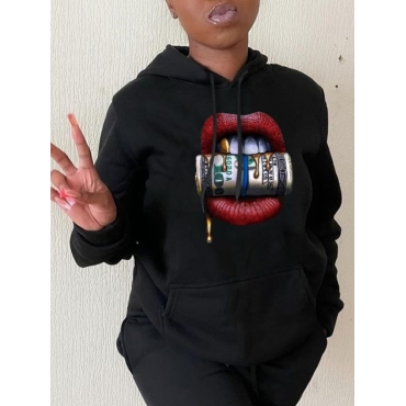 

LW Money Letter Print Hoodie, Black