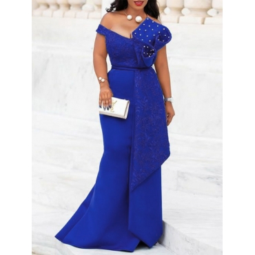 

LW Pearl Decoration Mermaid Prom Dress, Blue