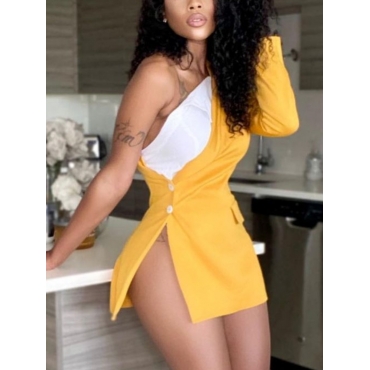 

LW SXY One Shoulder Button Design Blazer, Yellow