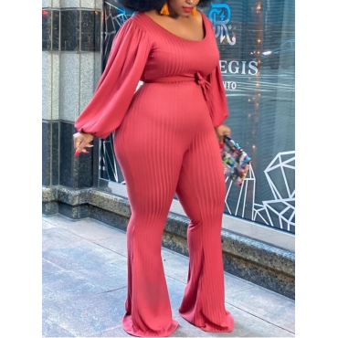 

LW Plus Size Ruffle Design Flared Jumpsuit, Red