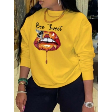 

LW Lip Letter Print Sweatshirt, Yellow