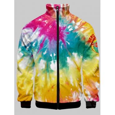 

LW Men Tie-dye Zipper Design Jacket, Multi