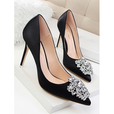 

LW Pointed-toe Crystal Decoration Pumps, Black