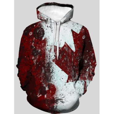 

LW Men Splash-ink Design Kangaroo Pocket Hoodie, Red