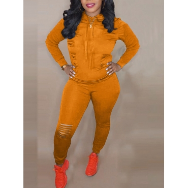 

LW Hooded Collar Zipper Design Cut Out Tracksuit Pants, Yellow
