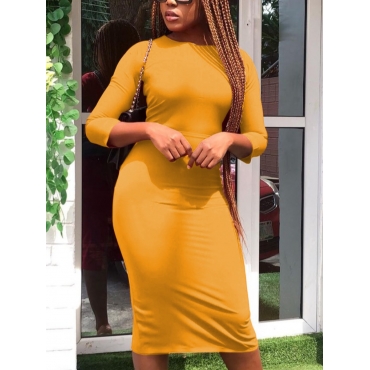 

LW Round Neck Slit Bodycon Dress, Yellow