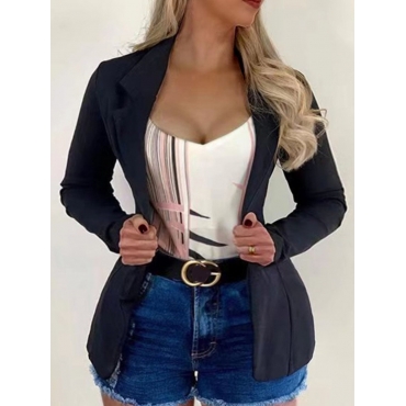 

LW Plus Size Turndown Collar Button Design Blazer, Black
