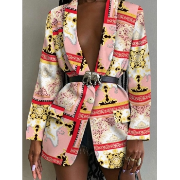 

LW Geometric Print Patchwork Blazer (With Belt), Pink