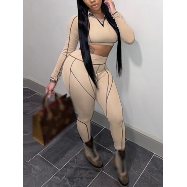 

LW Striped Crop Top Pants Set, Khaki