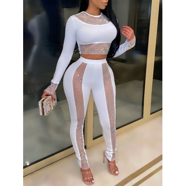 

LW SXY See-through Sequined Pants Set, White