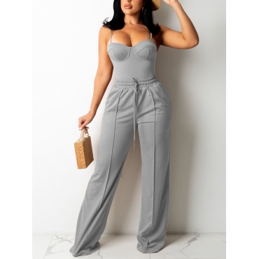 

LW Drawstring Wide Leg Cami Pants Set, Grey