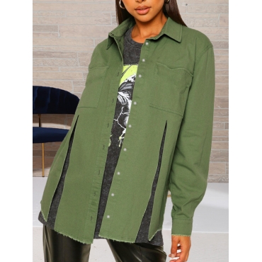 

LW High Stretchy Raw Edge Split Denim Jacket, Army green