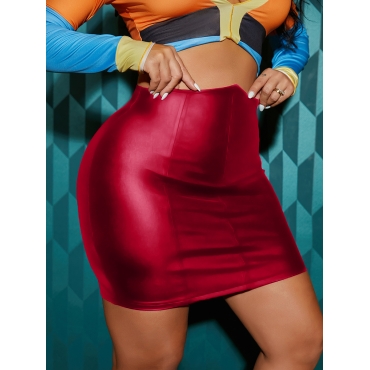 

LW Bandage Zipper Design Leather Skirt, Rose
