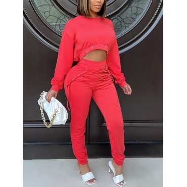 

LW High-waisted Bandage Design Pants Set, Red