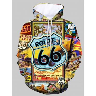 

LW Men Letter Print Kangaroo Pocket Hoodie, Multi