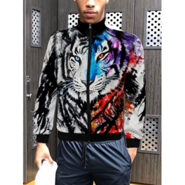 

LW Men Animal Print Patchwork Jacket, Multi