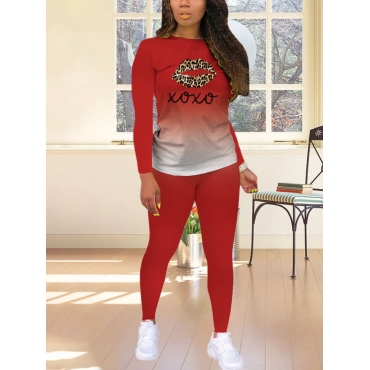 

LW Letter Lip Print Gradient Pants Set, Red