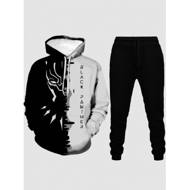 

LW Men Letter Print Patchwork Tracksuit Set, Black