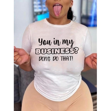 

LW Plus Size Round Neck Letter Print T-shirt, White