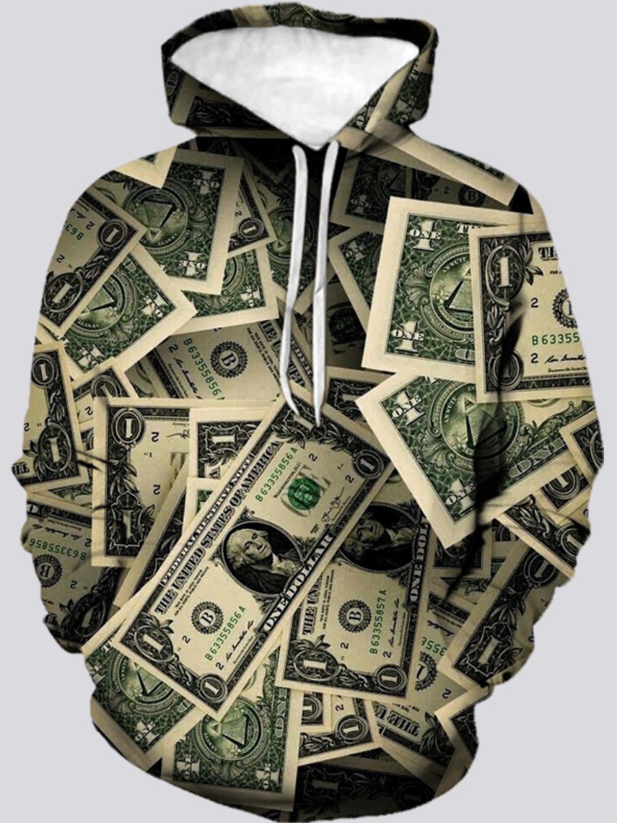 

LW Men Money Print Pocket Design Hoodie, Multi