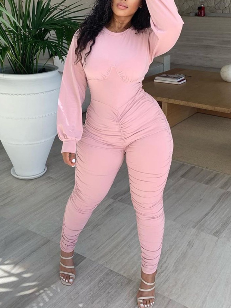 

LW Fold Design Basic Skinny Jumpsuit, Pink