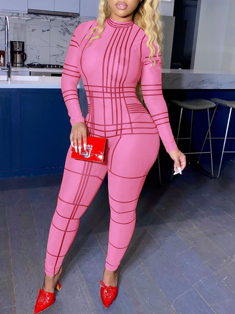 

LW SXY Striped Skinny Jumpsuit, Rose red