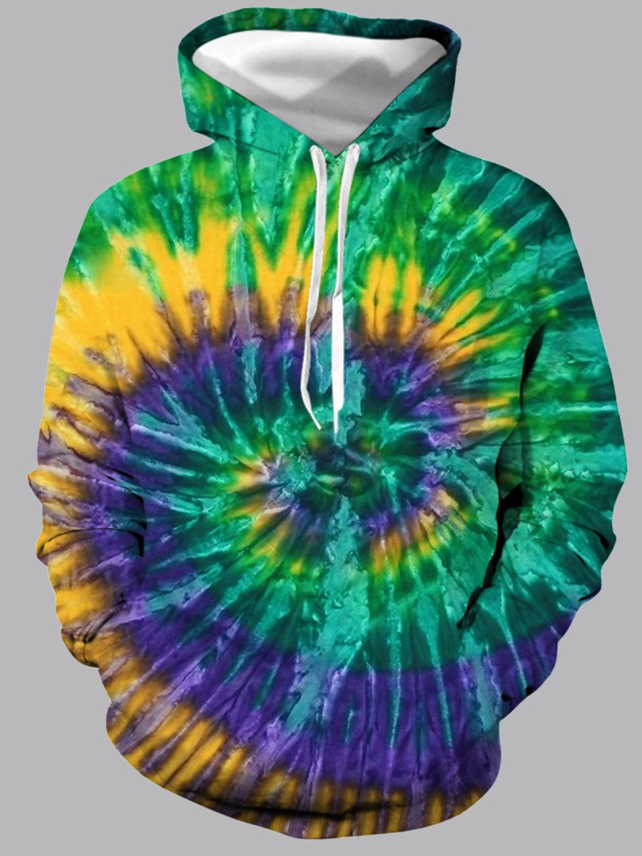 

LW Men Tie Dye Gradient Pocket Design Hoodie, Green