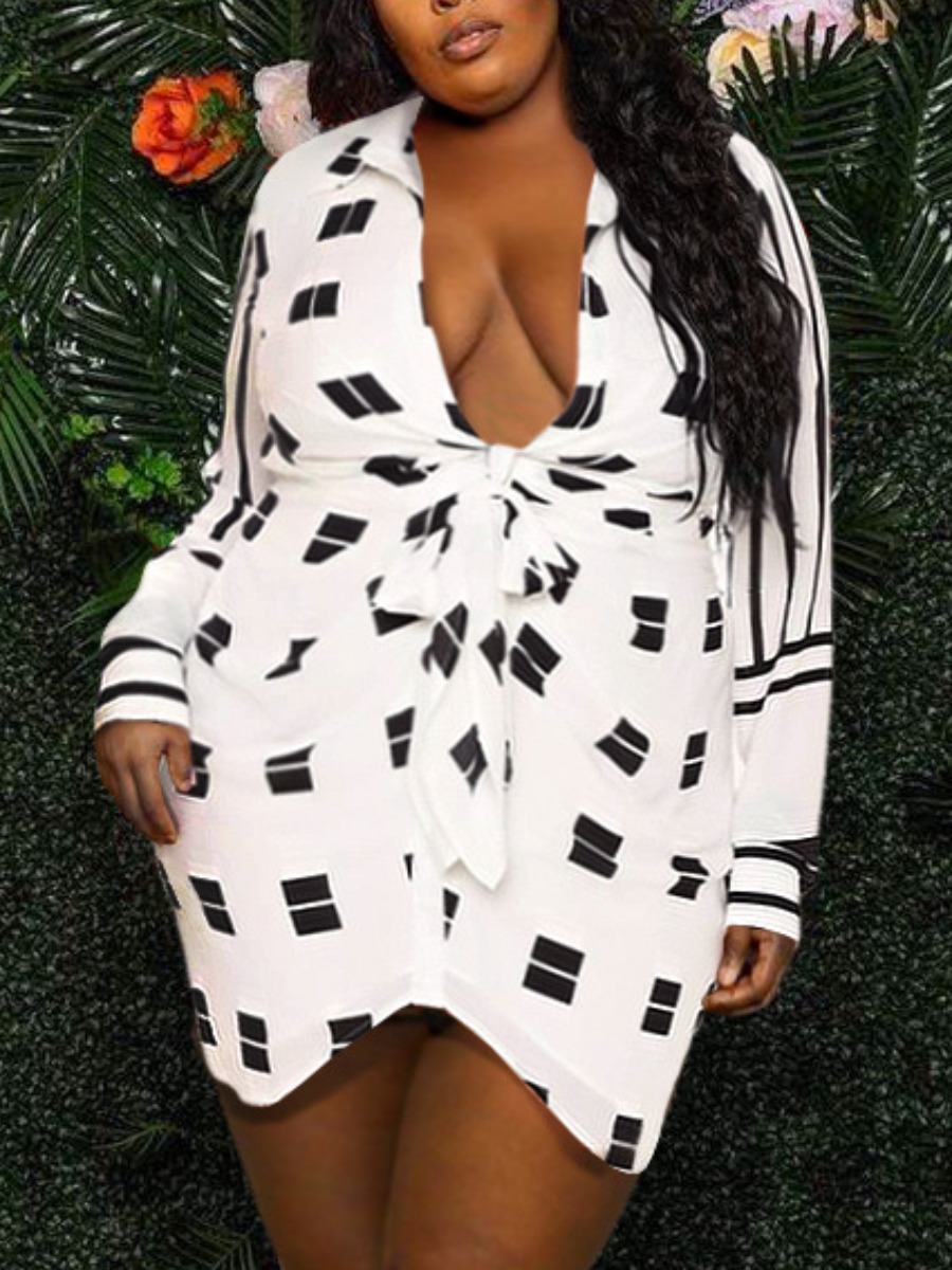 

LW Plus Size Geometric Print Knotted Bodycon Dress, White