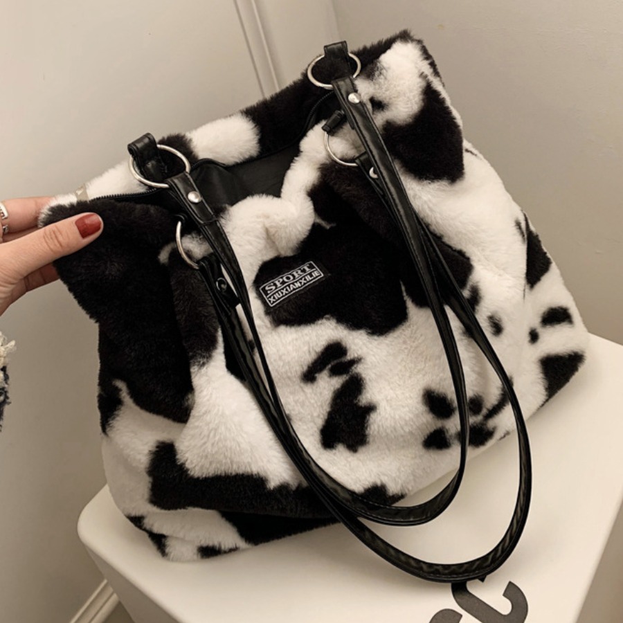 LW Plush Cow Stripe Shoulder Bag