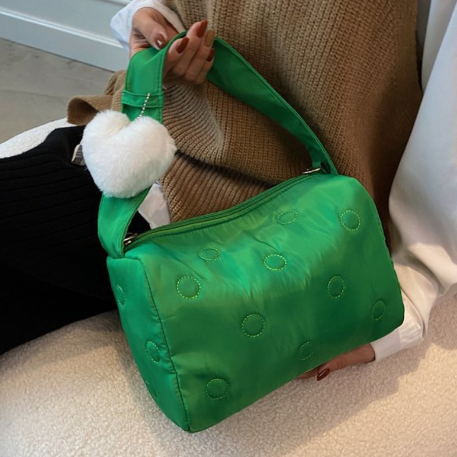 

LW Quilted Pattern Bag Charm Messenger Bag, Green