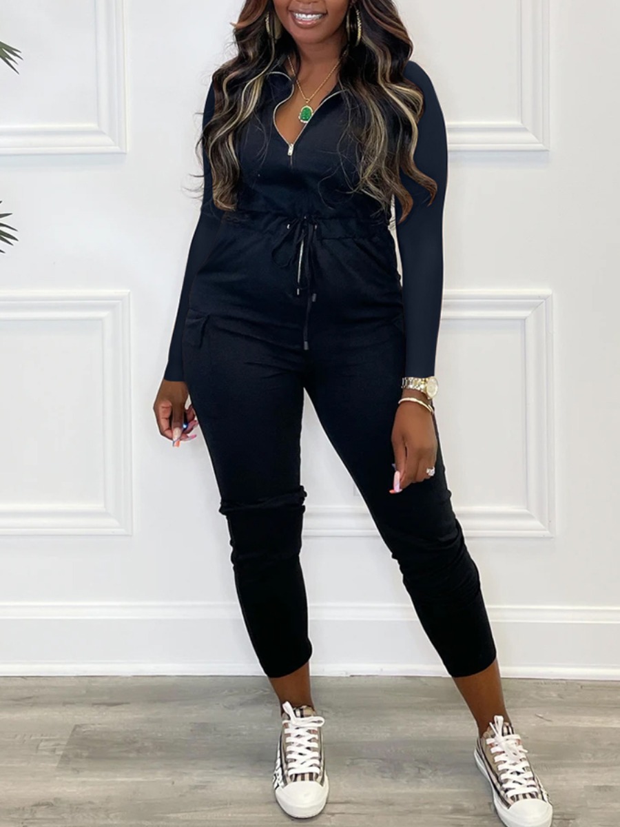 

LW Side Pocket Zipper Design Jumpsuit, Black