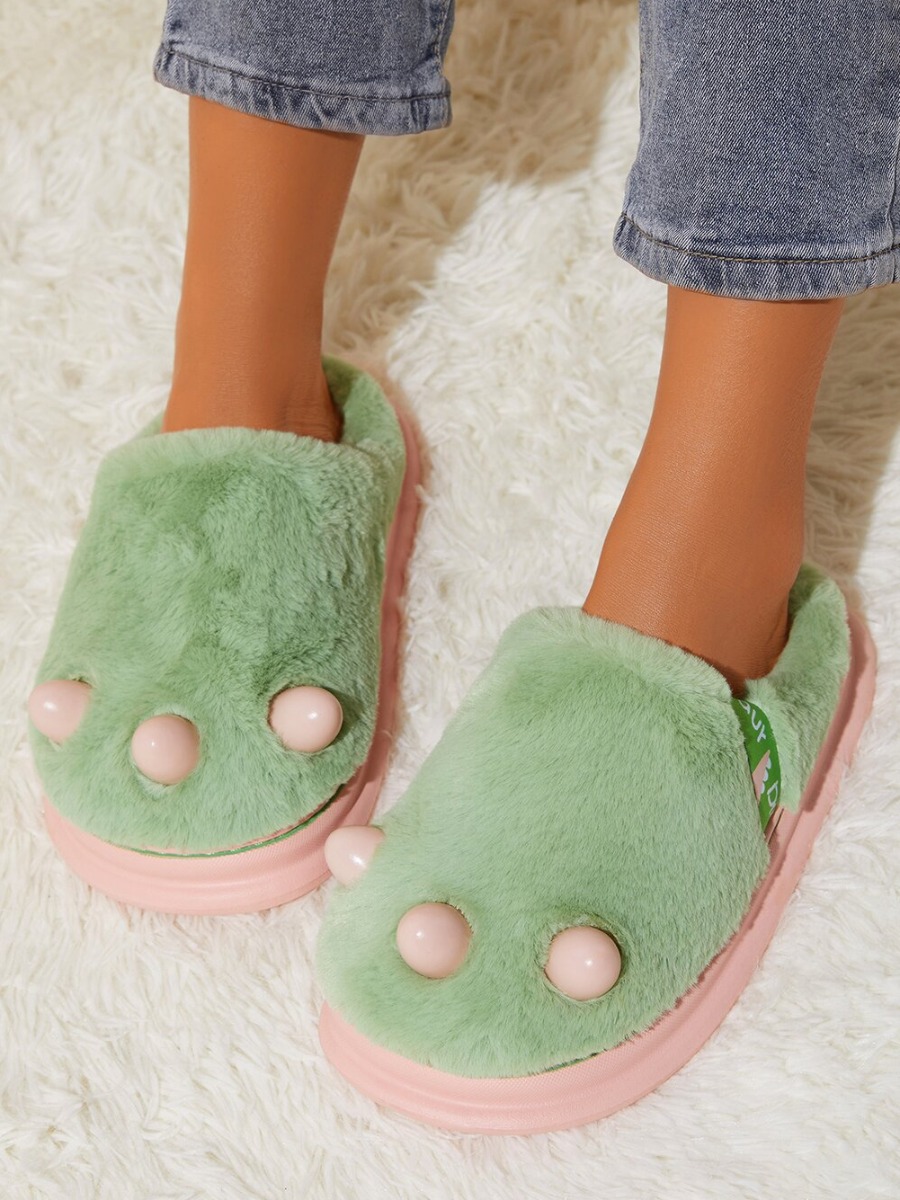 

LW Paw Letter Design Plush Home Slippers, Green