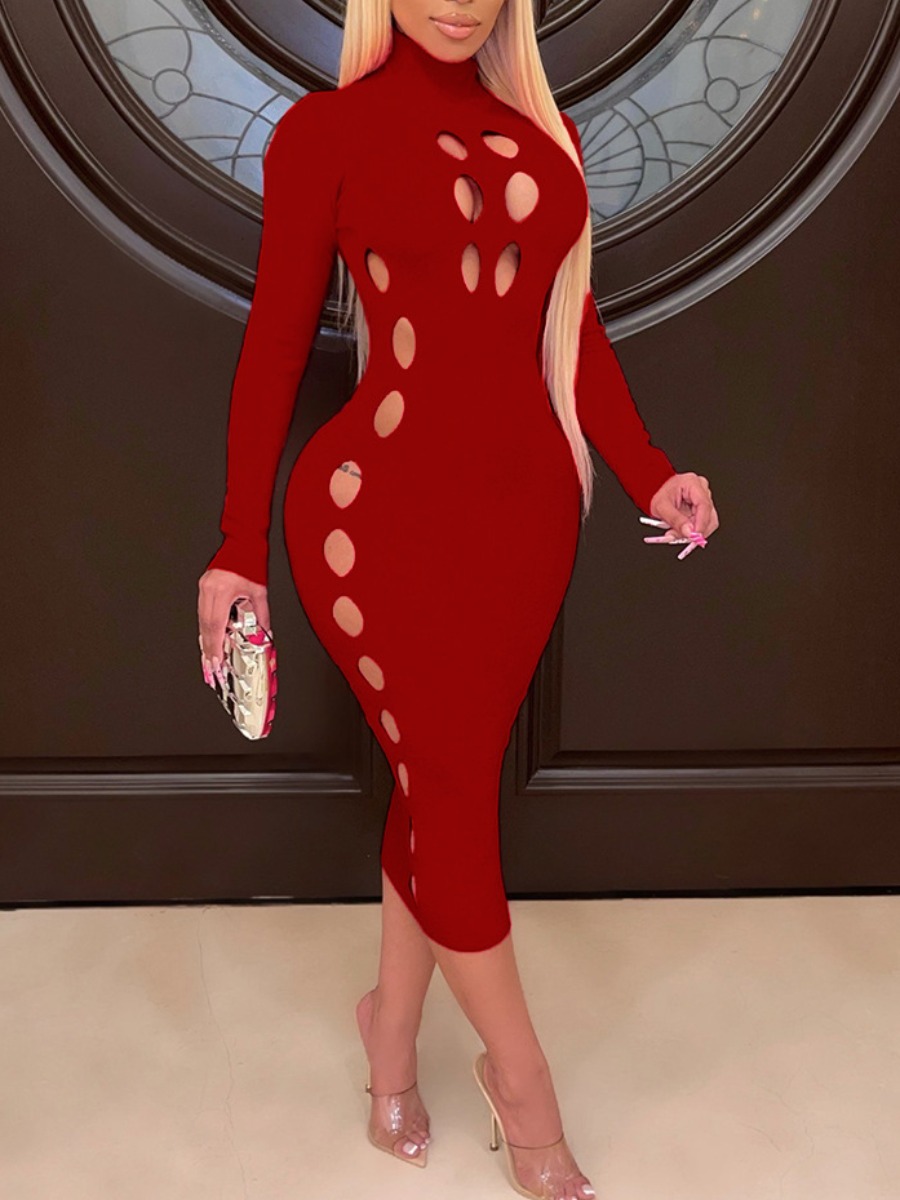 

LW SXY Ripped Basic Bodycon Dress, Wine red