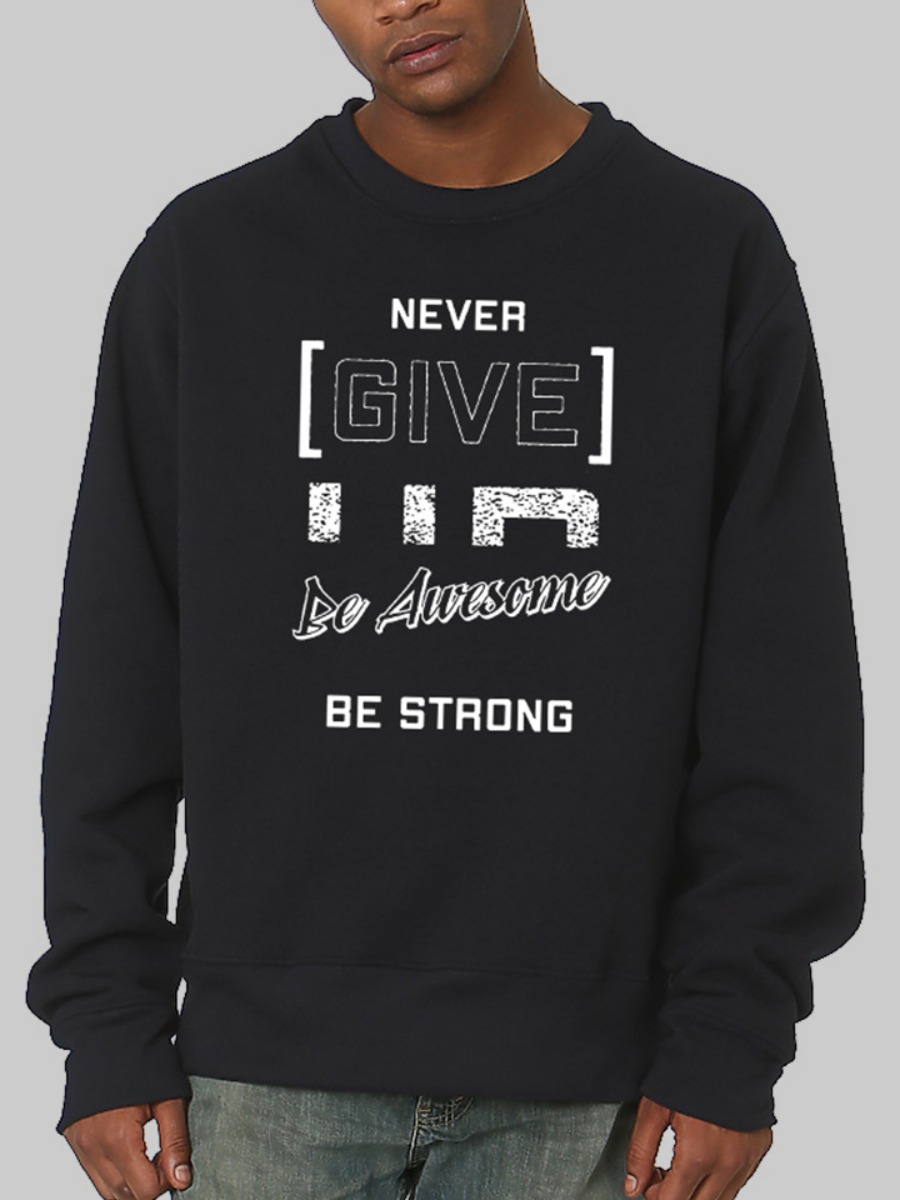 

LW Men Round Neck Letter Print Sweatshirt, Black