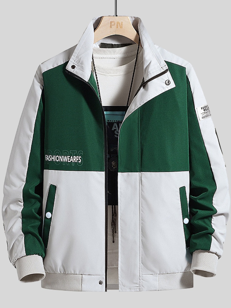 

LW Men Letter Print Patchwork Jacket, Green