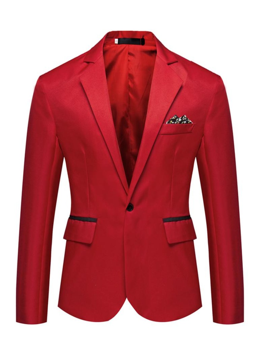 

LW Men Single Button Pocket Design Blazer, Red