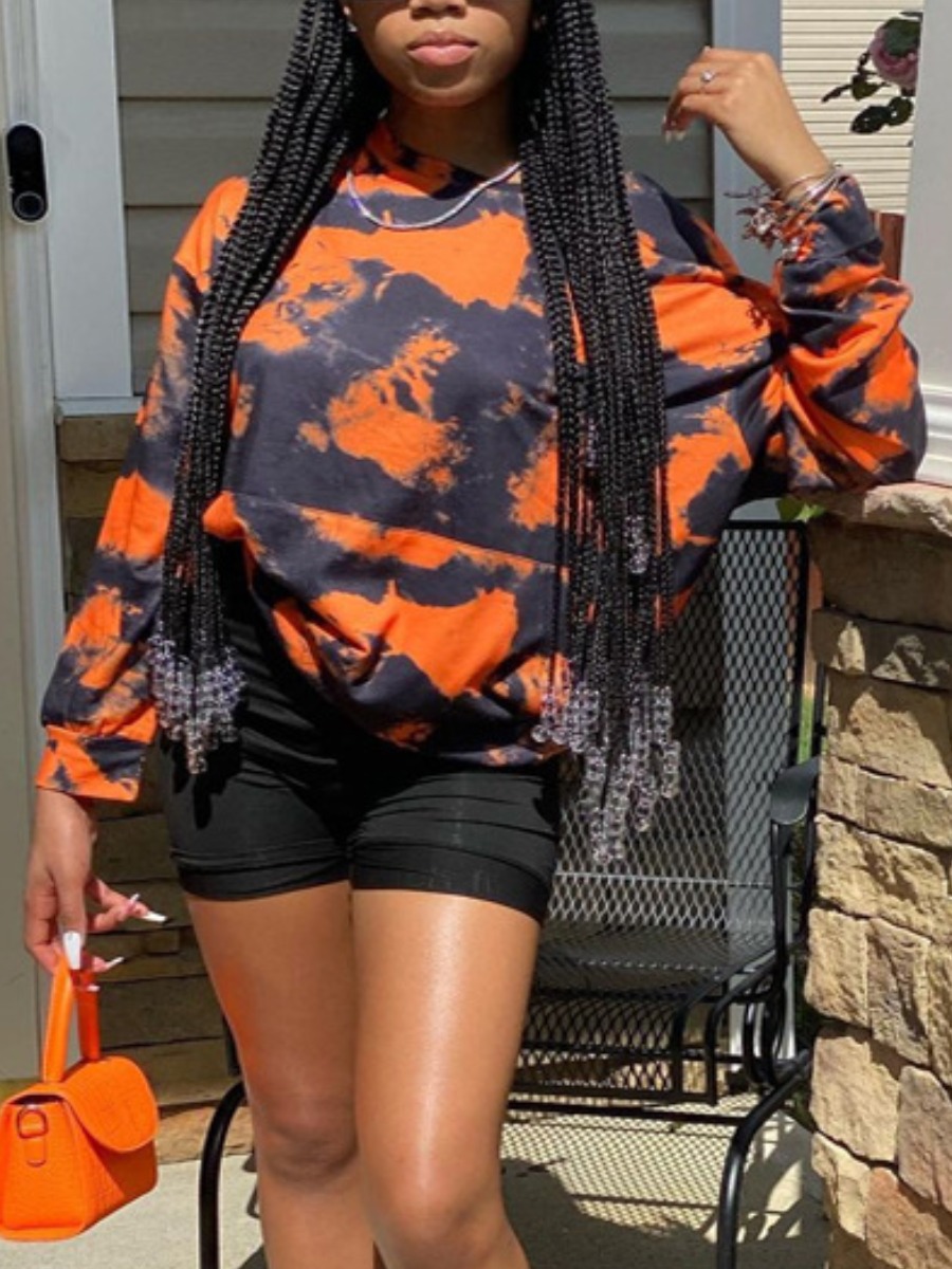 

LW Round Neck Mixed Print Sweatshirt, Orange