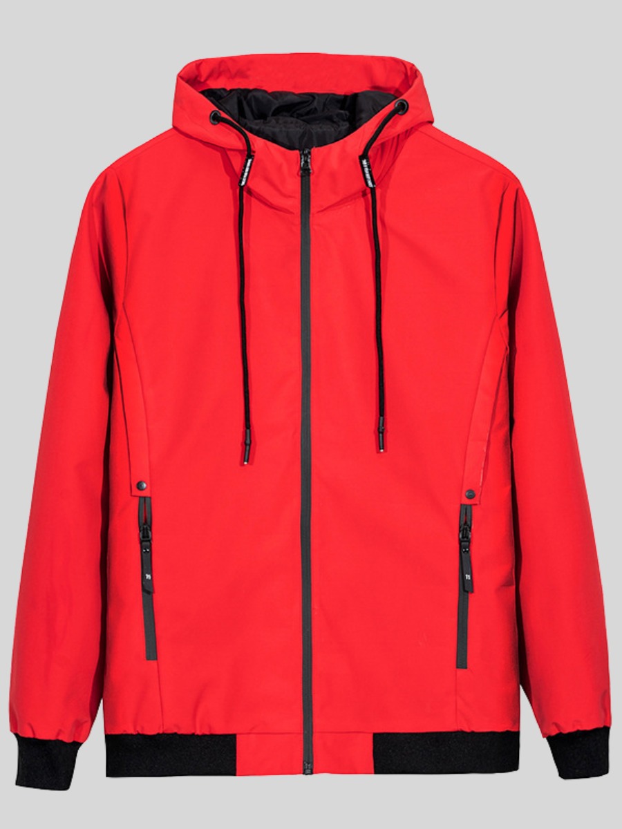

LW COTTON Men Letter Print Zipper Design Jacket, Red