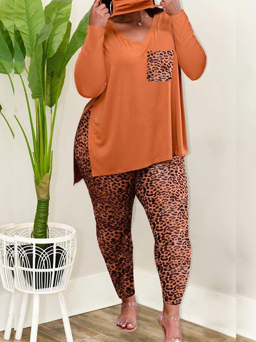 

LW Plus Size Leopard Print Pocket Split Pants Set, Croci